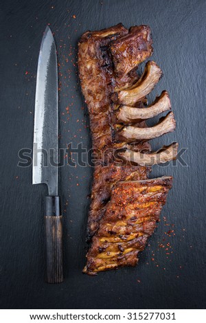 Barbecue Spare Ribs on Black Background