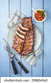 Barbecue Spare Ribs On Plate