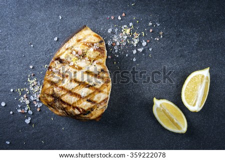 Barbecue Swordfish Steak on Stone Board