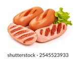 Barbecued pork sausages, isolated on white background