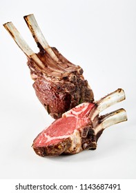 Barbecued Or Roasted Lamb Chops, Trimmed For Excess Fat And Cut Through To Show The Tender Succulent Meat Over White