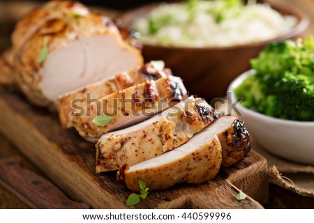 Barbecued turkey breast with honey mustard glaze and broccoli Сток-фото © 