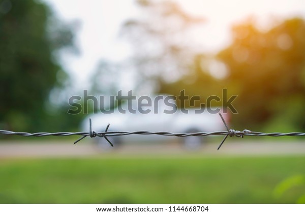 Barbed Wire and car\
background.