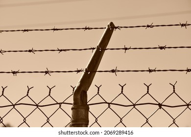 Barbed Wire Chain Link Fence Sepia Filter