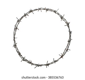 Barbed wire circle isolated on white background - Shutterstock ID 385536763