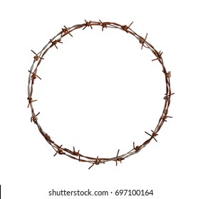 Barbed wire circle isolated on white background
