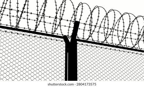 barbed wire of the correctional facility on the background of a gloomy cloudy