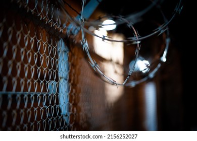 A Barbed Wire Fence In An Alleyway In Los Angeles, CA