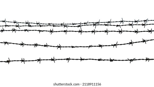 Barbed wire. Fence with barbed wire. Holocaust. Concentration camp. Prisoners. Border fence. Depressive.  isolated on white background