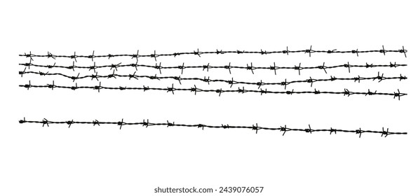 Barbed wire. Fence with barbed wire. Holocaust. Concentration camp. Prisoners. Border fence. Depressive. isolated on white background