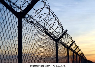 Barbed Wire Fence On The European Border