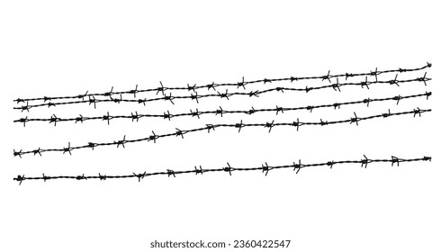 Barbed wire. Genocide. Concentration camp. Prisoners. Border fence. Depression. Isolated on white background.