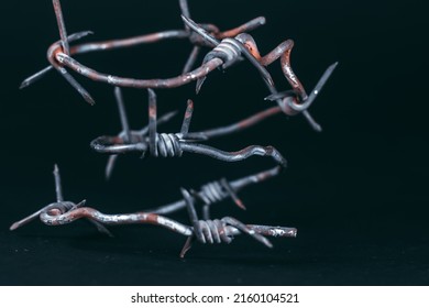 Barbed wire on the black background - Shutterstock ID 2160104521