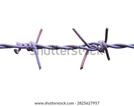 Barbed Wire Strand with Sharp Spikes Isolated on Clean White Background
