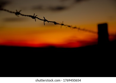 Barbed wire and sunset - dark