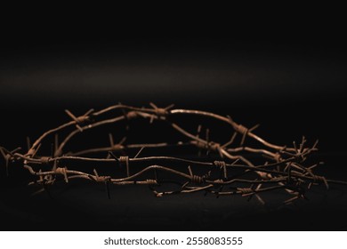 Barbed wire as a symbol of repression, totalitarianism, genocide, aggression, dictatorship, russism. Close up. - Powered by Shutterstock