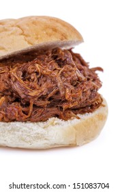 Barbequed Pulled Pork Sandwich Isolated On A White Background