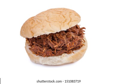 Barbequed pulled pork sandwich isolated on a white background