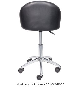 Barber Chair, Black Leather, Back View Isolated. Barber Shop Chair.