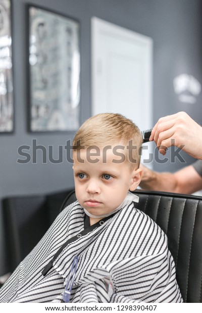 Barber Cutting Little Boy Blueeyed Blonde Stock Photo Edit Now