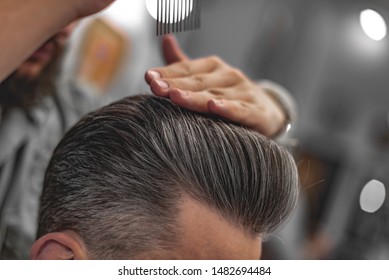 Barber Does Hair Styling. Men's Hair Care.