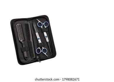 Barber, Grooming Set Tools Kit. Comb, Scissors, Clippers. Isolated On White Background.