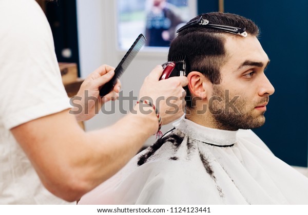 Barber Making Side Fade Short Haired Stock Photo Edit Now 1124123441