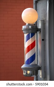 Barber Pole On Small Town Barber Stock Photo 5901034 