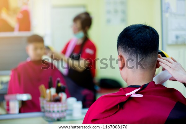 Barber Shop Hairdresser Makes Hairstyle Asian Stock Photo Edit