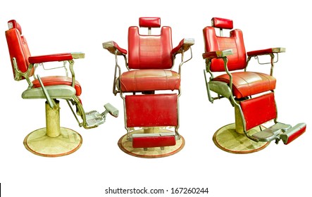 Barber Shop with Old Fashioned Chrome chair with white background 