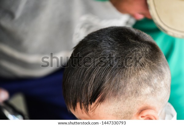 Barbers Give Haircuts Asian Boy Electric Stock Photo Edit