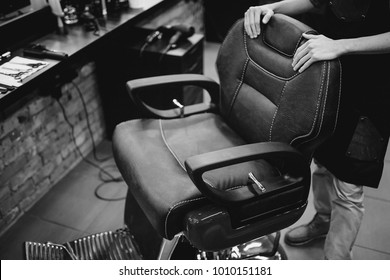 Barbershop Armchair. Modern Hairdresser And Hair Salon, Barber Shop For Men.