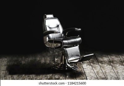 Barbershop Armchair, Modern Hairdresser And Hair Salon, Barber Shop For Men. Stylish Vintage Barber Chair. Black And White.