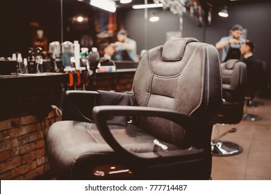 Barbershop Armchair. Modern Hairdresser And Hair Salon, Barber Shop For Men.
