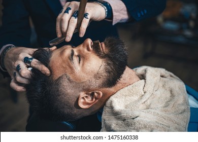 Barbershop concept. After shave irritation. Barber shop. Moustache Wax. Hair salon and barber vintage