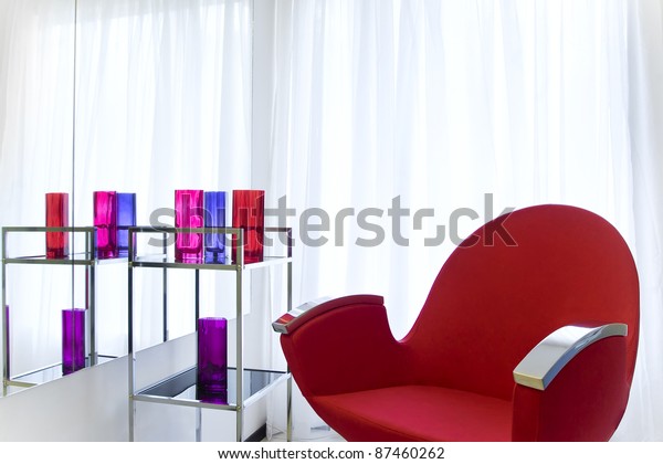 Barbershop Interior Red Chair Close Stock Photo Edit Now 87460262