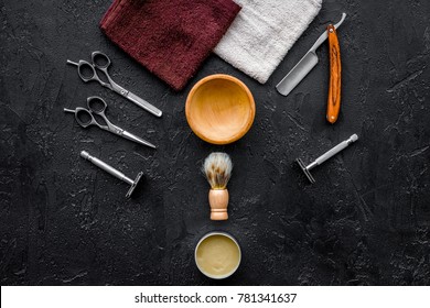 Barbershop Tools On Black Background Top View