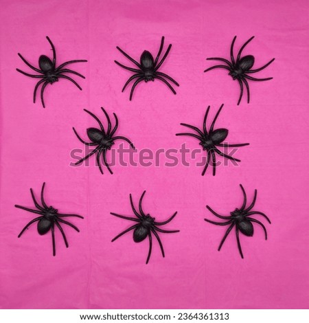 Barbie pink halloween background with spiders, full space