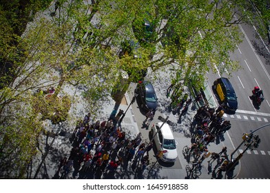 Barcelona, 27/3/2019.shot Of A Barcelona Street Corner Taken From The Roof Of Casa Milà Belonging To  Antoni Gaudi