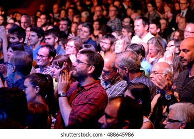 BARCELONA - APR 16: The audience clapping in a concert at Luz de Gas club on April 16, 2015 in Barcelona, Spain.
