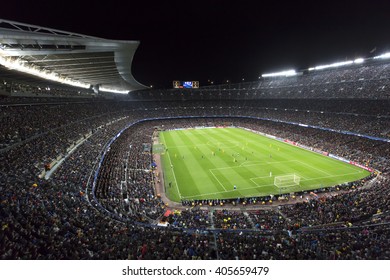 Barcelona April 05 - 2016: Camp Nou stadium on Champions league match between FC Barcelona and Atletico Madrid, 2 - 1, on April 05, 2016, in Barcelona, Spain.