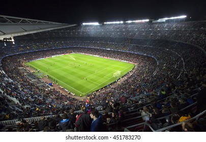 Barcelona April 05 - 2016: Camp Nou stadium on Champions league match between FC Barcelona and Atletico Madrid, 2 - 1, on April 05, 2016, in Barcelona, Spain.