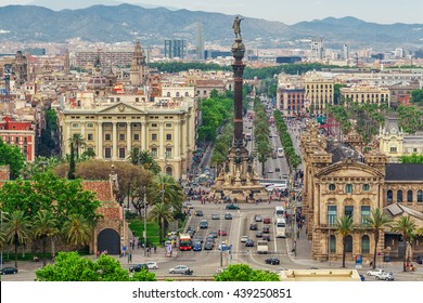 Barcelona Attractions, Cityscape Of Barcelona, Catalonia, Spain.