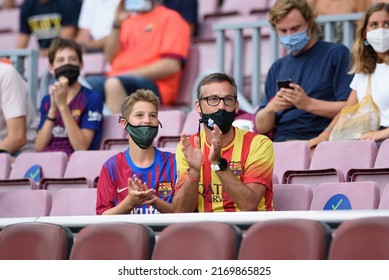 BARCELONA - AUG 15: Fans With Face Masks To Protect Against Coronavirus At The La Liga Match Between FC Barcelona And Real Sociedad De Futbol At The Camp Nou Stadium On August 15, 2021 In Barcelona.