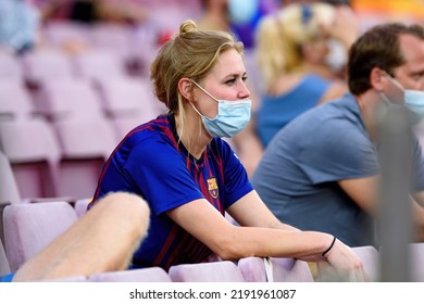 BARCELONA - AUG 15: Fans With Face Masks To Protect Against Coronavirus At The La Liga Match Between FC Barcelona And Real Sociedad De Futbol At The Camp Nou Stadium On August 15, 2021 In Barcelona.