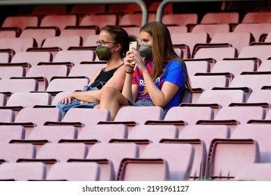 BARCELONA - AUG 15: Fans With Face Masks To Protect Against Coronavirus At The La Liga Match Between FC Barcelona And Real Sociedad De Futbol At The Camp Nou Stadium On August 15, 2021 In Barcelona.