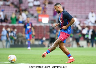 BARCELONA - AUG 15: Memphis Depay Plays At The La Liga Match Between FC Barcelona And Real Sociedad De Futbol At The Camp Nou Stadium On August 15, 2021 In Barcelona, Spain.