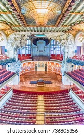 BARCELONA - AUGUST 8: Interior of Palau de la Musica Catalana, modernist Concert Hall designed by the architect Lluis Domenech i Montaner in Barcelona, Catalonia, Spain, on August 8, 2017