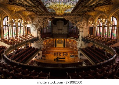 BARCELONA, CATALONIA - MARCH 9, 2013: Interior of Palace of Catalan Music in Barcelona, Catalonia