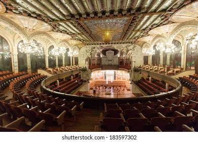 BARCELONA, CATALONIA - NOVEMBER 7, 2013: Interior of Palace of Catalan Music in Barcelona, Catalonia.  Palace was built between 1905 and 1908